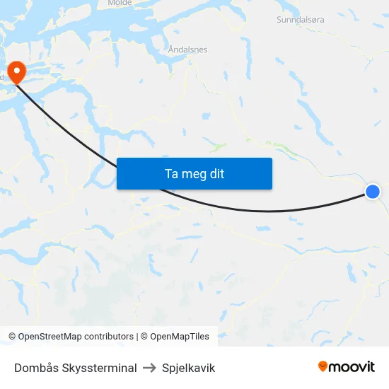 Dombås Skyssterminal to Spjelkavik map