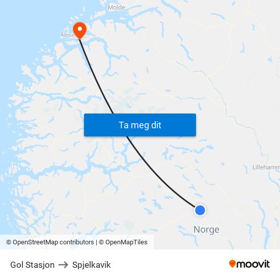 Gol Stasjon to Spjelkavik map