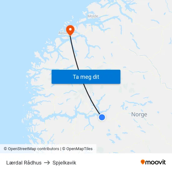 Lærdal Rådhus to Spjelkavik map