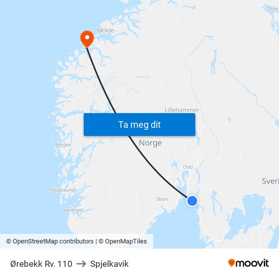 Ørebekk Rv. 110 to Spjelkavik map