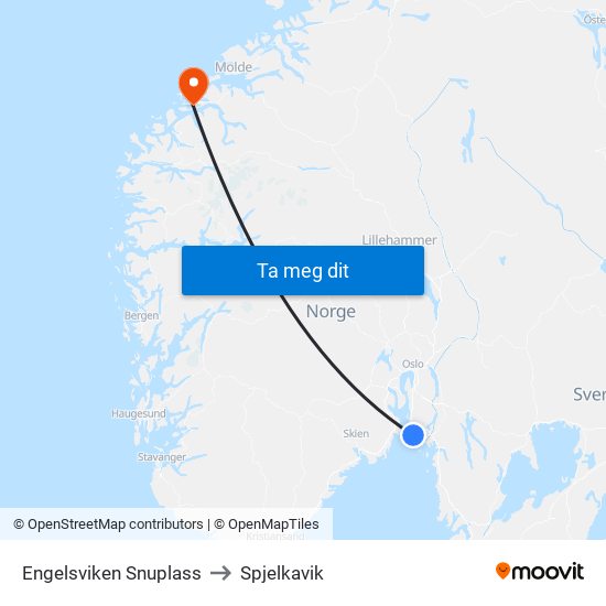 Engelsviken Snuplass to Spjelkavik map