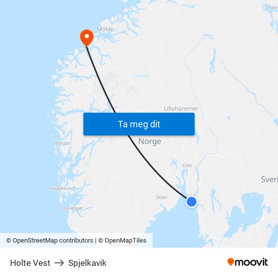 Holte Vest to Spjelkavik map