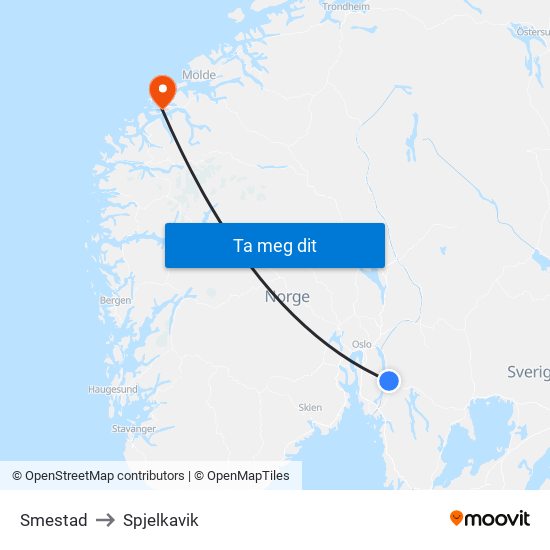 Smestad to Spjelkavik map