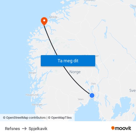 Refsnes to Spjelkavik map