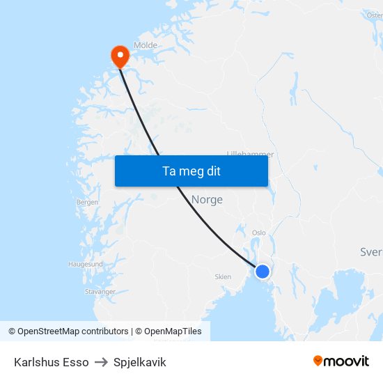 Karlshus Esso to Spjelkavik map