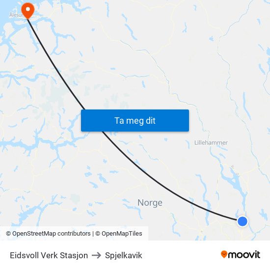 Eidsvoll Verk Stasjon to Spjelkavik map