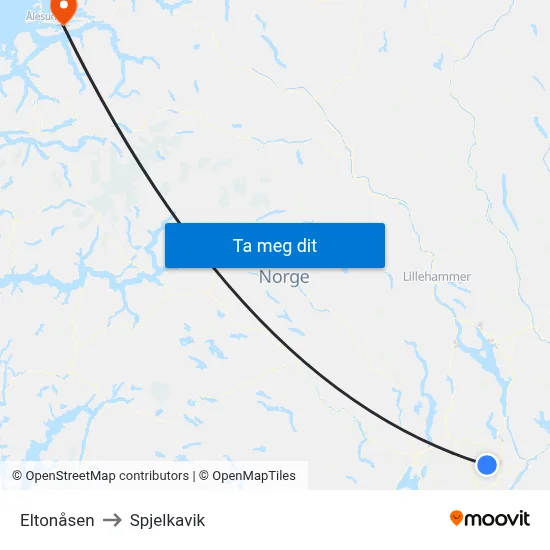 Eltonåsen to Spjelkavik map