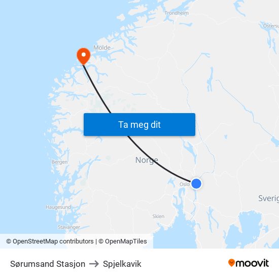 Sørumsand Stasjon to Spjelkavik map