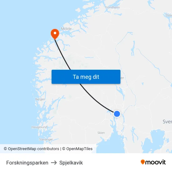 Forskningsparken to Spjelkavik map