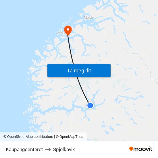 Kaupangsenteret to Spjelkavik map