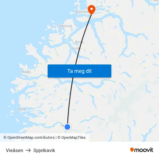 Vieåsen to Spjelkavik map