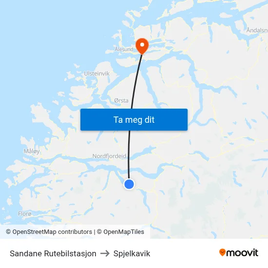 Sandane Rutebilstasjon to Spjelkavik map