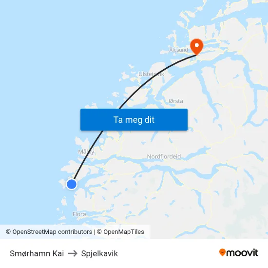 Smørhamn Kai to Spjelkavik map