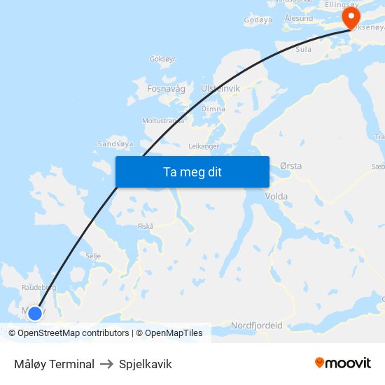 Måløy Terminal to Spjelkavik map