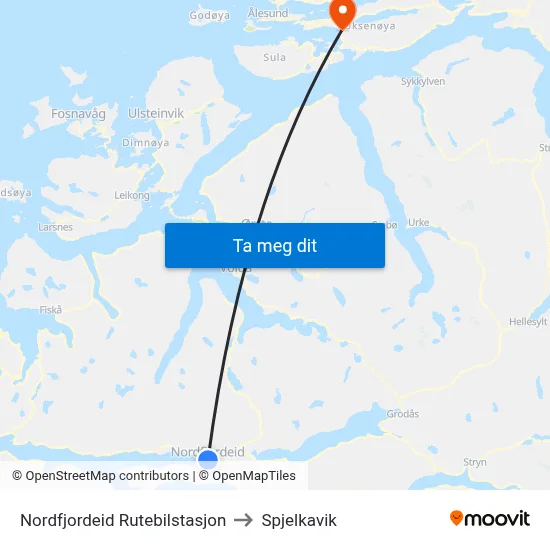 Nordfjordeid Rutebilstasjon to Spjelkavik map