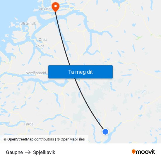 Gaupne to Spjelkavik map