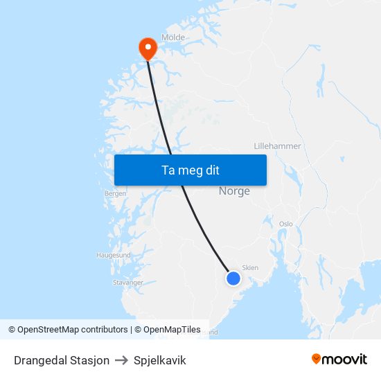 Drangedal Stasjon to Spjelkavik map