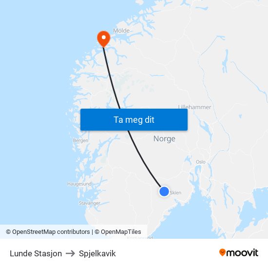 Lunde Stasjon to Spjelkavik map