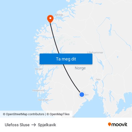 Ulefoss Sluse to Spjelkavik map