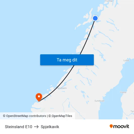 Steinsland E10 to Spjelkavik map