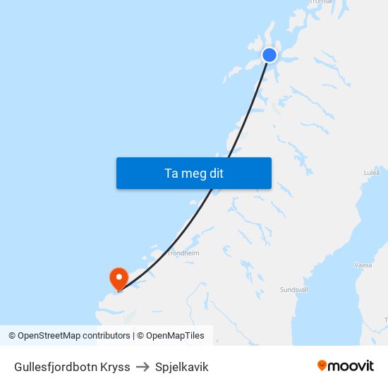 Gullesfjordbotn Kryss to Spjelkavik map