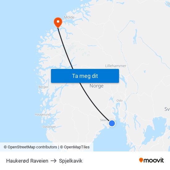 Haukerød Raveien to Spjelkavik map