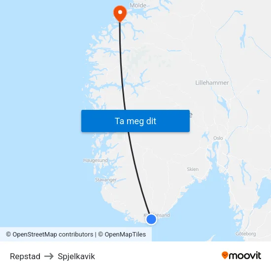 Repstad to Spjelkavik map