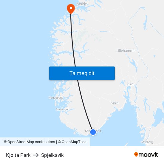 Kjøita Park to Spjelkavik map