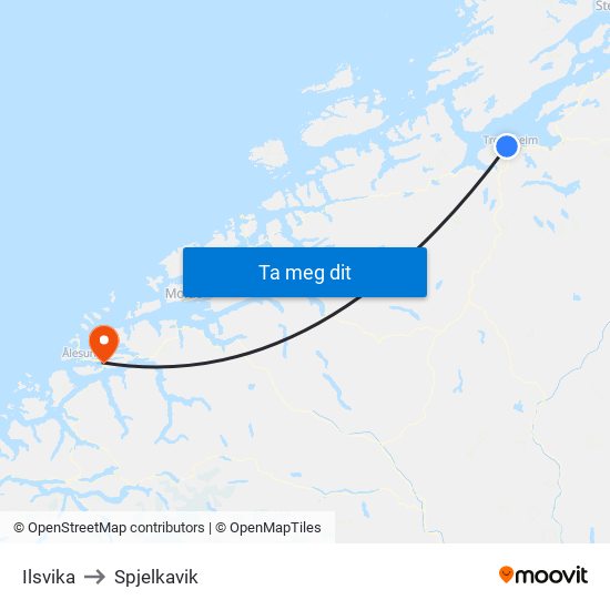 Ilsvika to Spjelkavik map