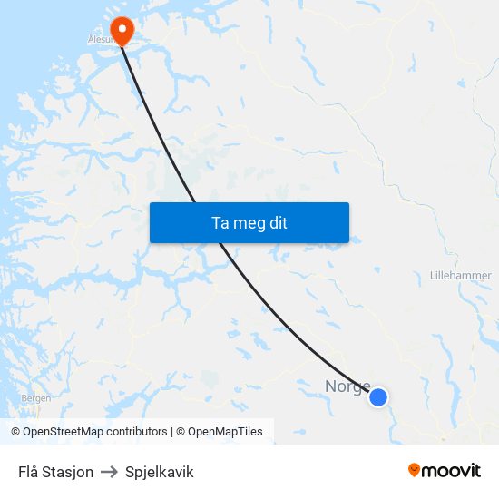 Flå Stasjon to Spjelkavik map