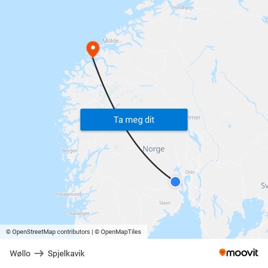 Wøllo to Spjelkavik map