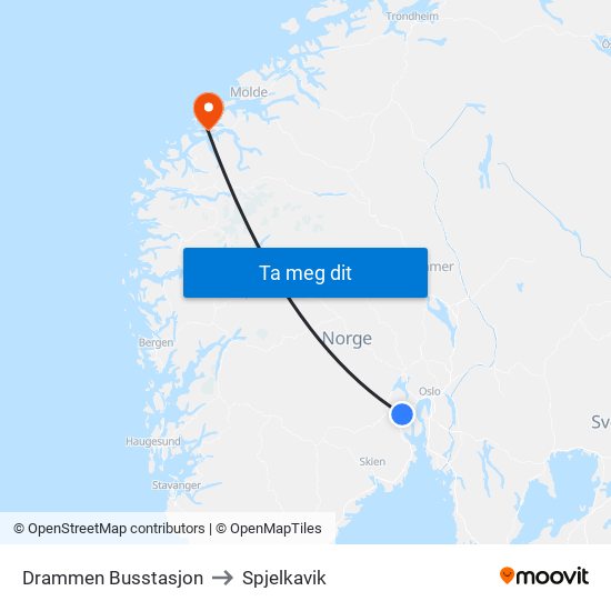 Drammen Busstasjon to Spjelkavik map