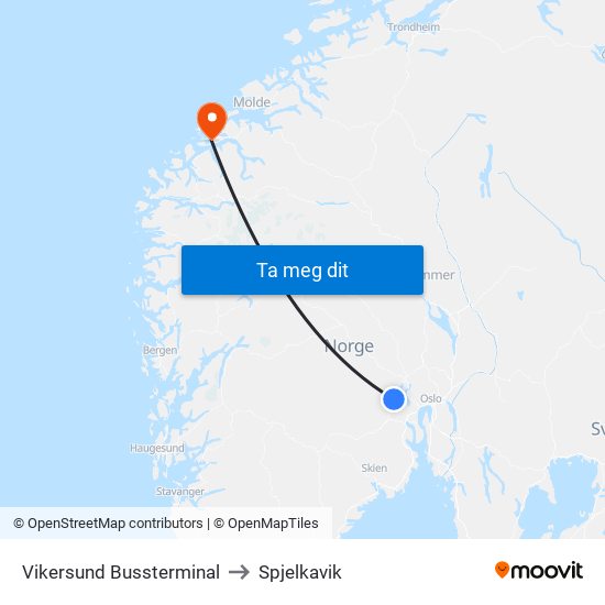 Vikersund Bussterminal to Spjelkavik map