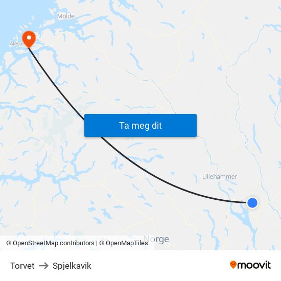 Torvet to Spjelkavik map