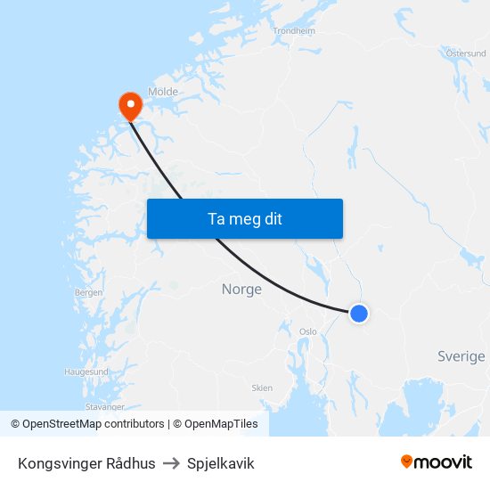 Kongsvinger Rådhus to Spjelkavik map