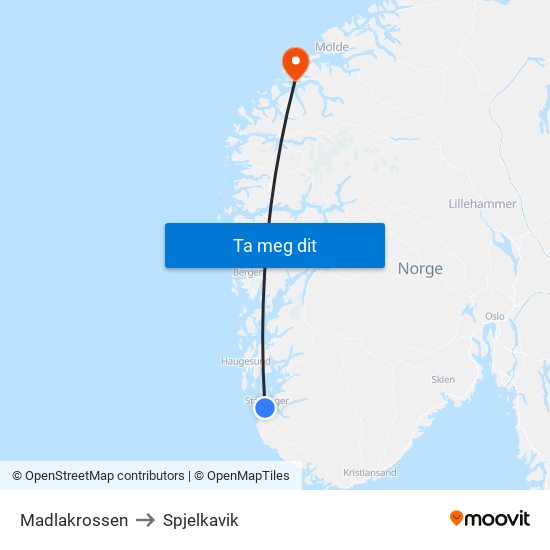 Madlakrossen to Spjelkavik map