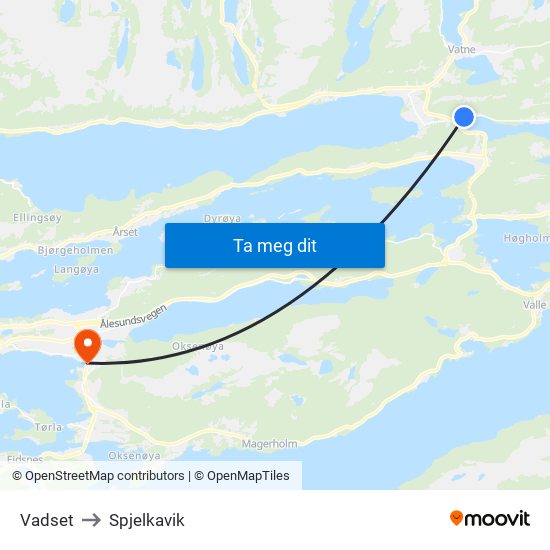 Vadset to Spjelkavik map