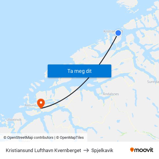 Kristiansund Lufthavn Kvernberget to Spjelkavik map