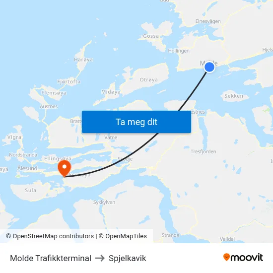 Molde Trafikkterminal to Spjelkavik map