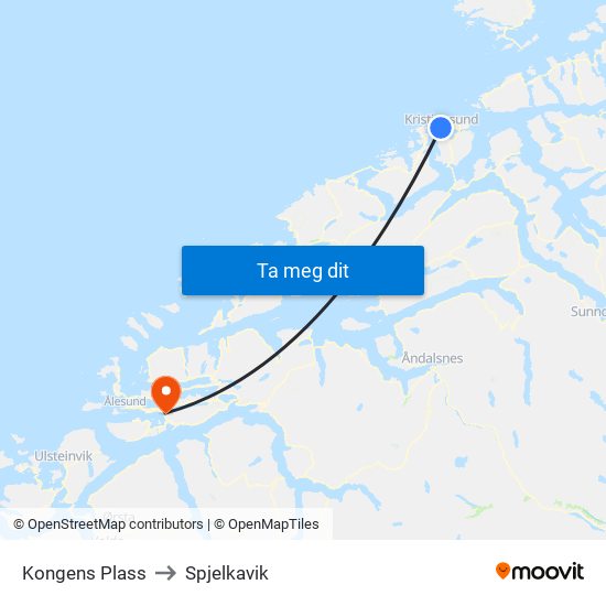 Kongens Plass to Spjelkavik map
