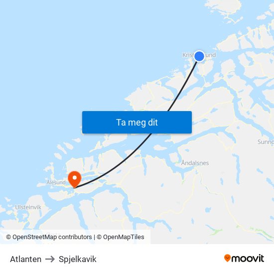 Atlanten to Spjelkavik map