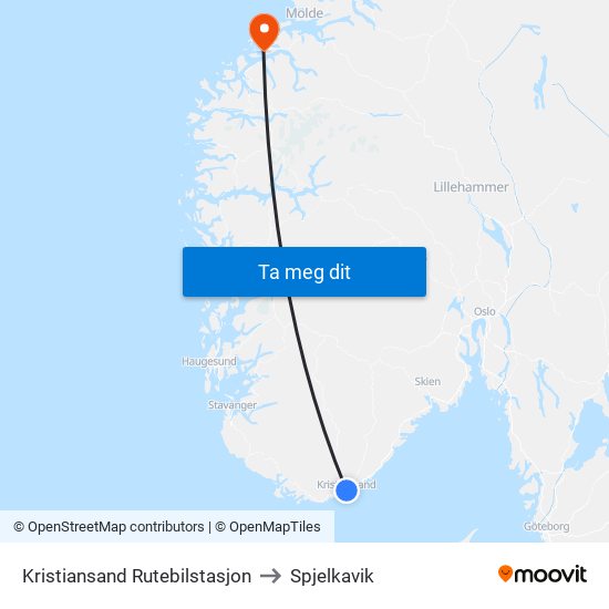 Kristiansand Rutebilstasjon to Spjelkavik map