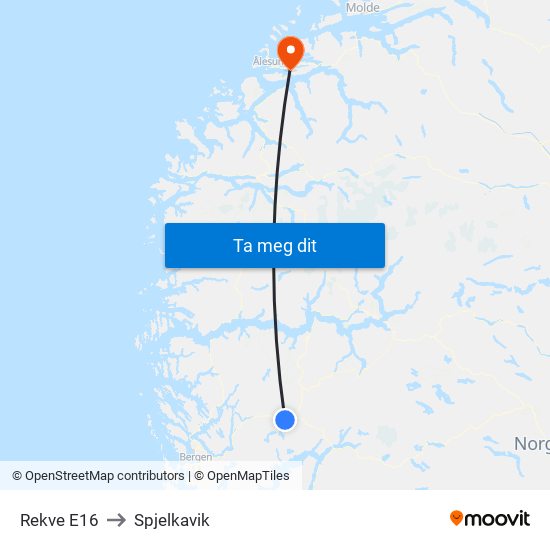 Rekve E16 to Spjelkavik map