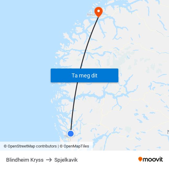 Blindheim Kryss to Spjelkavik map