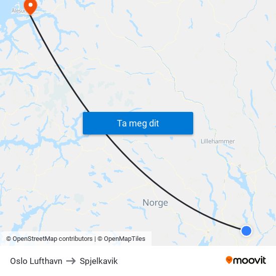 Oslo Lufthavn to Spjelkavik map