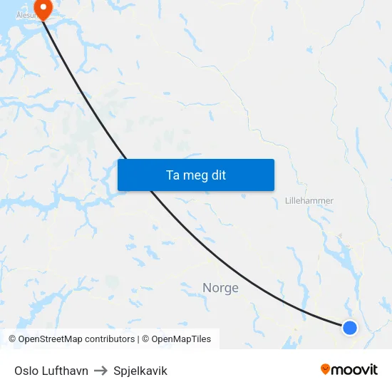 Oslo Lufthavn to Spjelkavik map