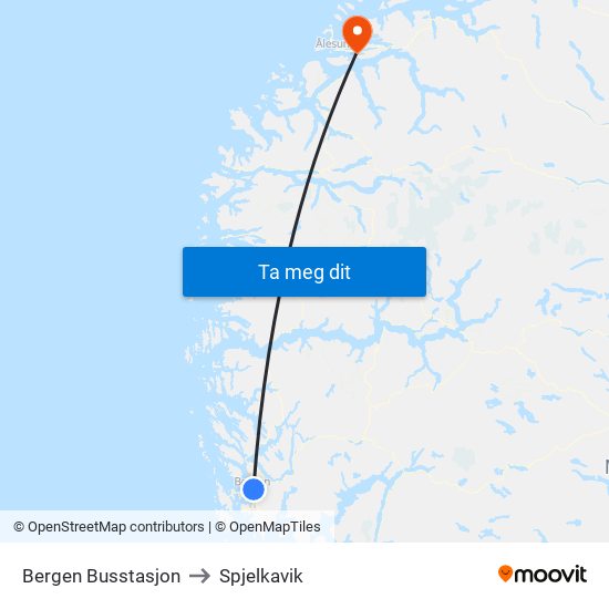 Bergen Busstasjon to Spjelkavik map