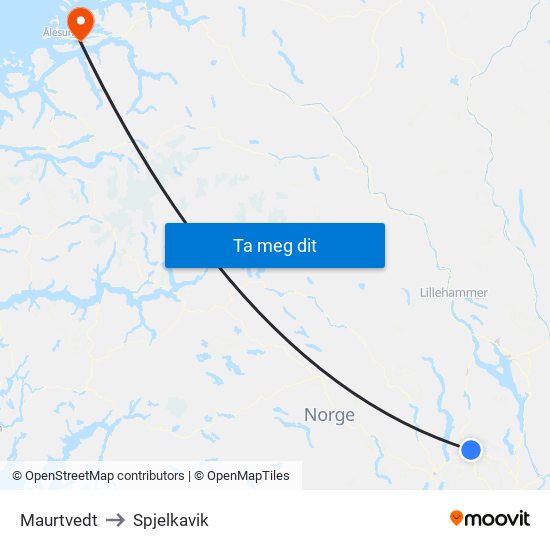 Maurtvedt to Spjelkavik map