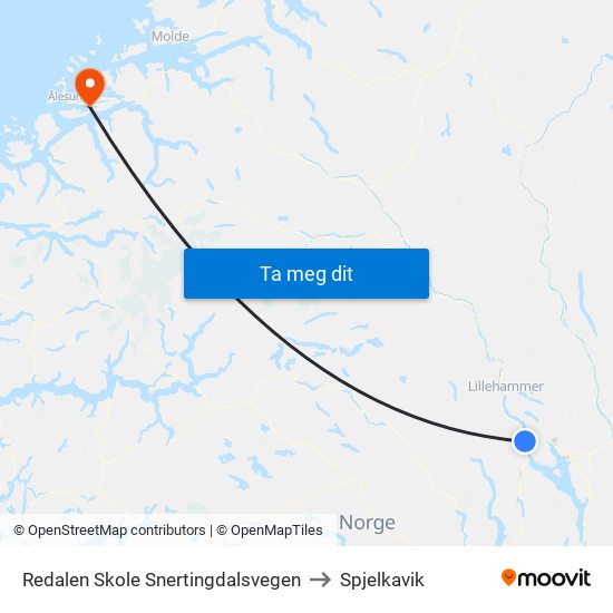 Redalen Skole Snertingdalsvegen to Spjelkavik map