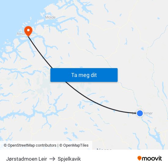 Jørstadmoen Leir to Spjelkavik map